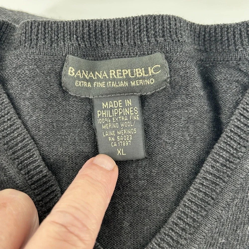 Banana Republic Sweater Mens XL 100% Italian Merino Wool Gray VTG 90's Luxury